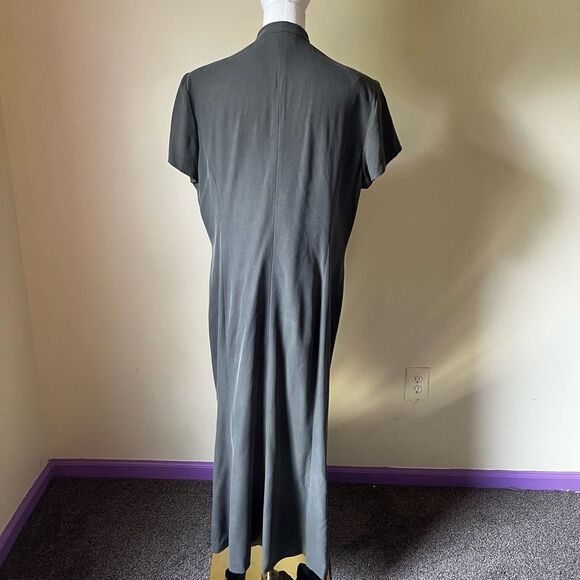 Vintage Talbots 100% Silk Maxi Dress Olive Green Minimalist Quiet Luxury 18 - Picture 5 of 9